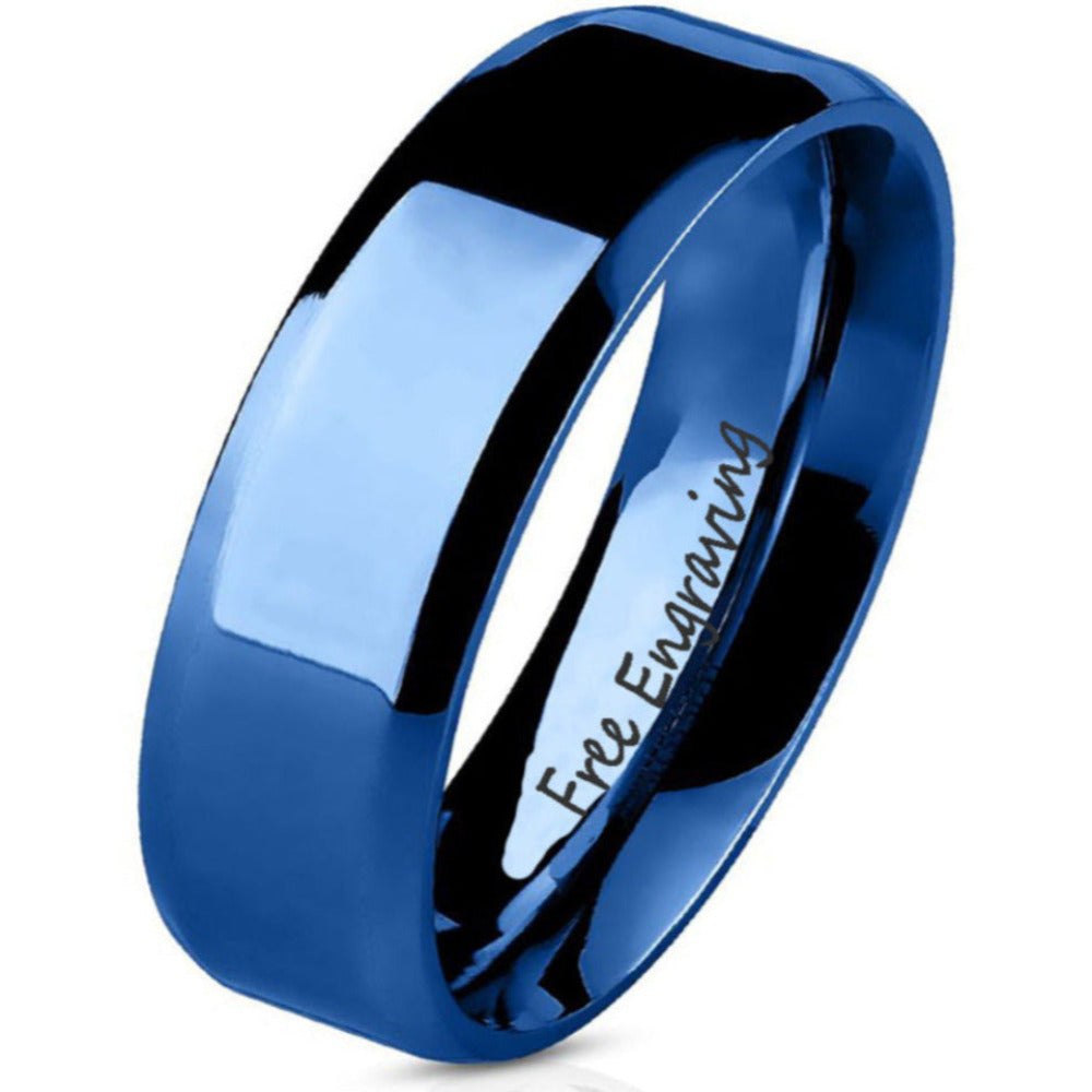 Men's Custom Engraved Blue Wedding Ring - Personalized Handwriting Ring For Guy's