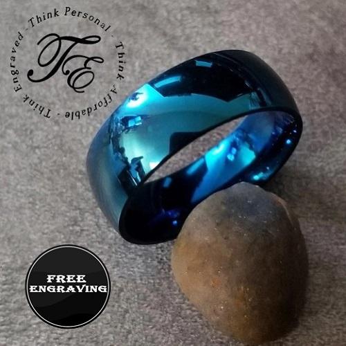 Engraved Men's Blue Wedding Band - Engraved Blue Wedding Ring