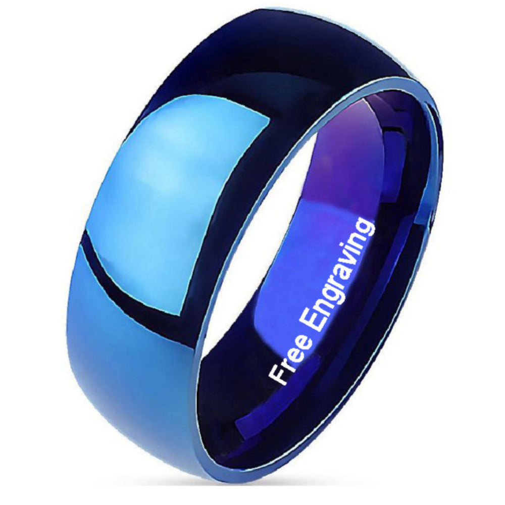 Engraved Men's Blue Wedding Band - Engraved Blue Wedding Ring