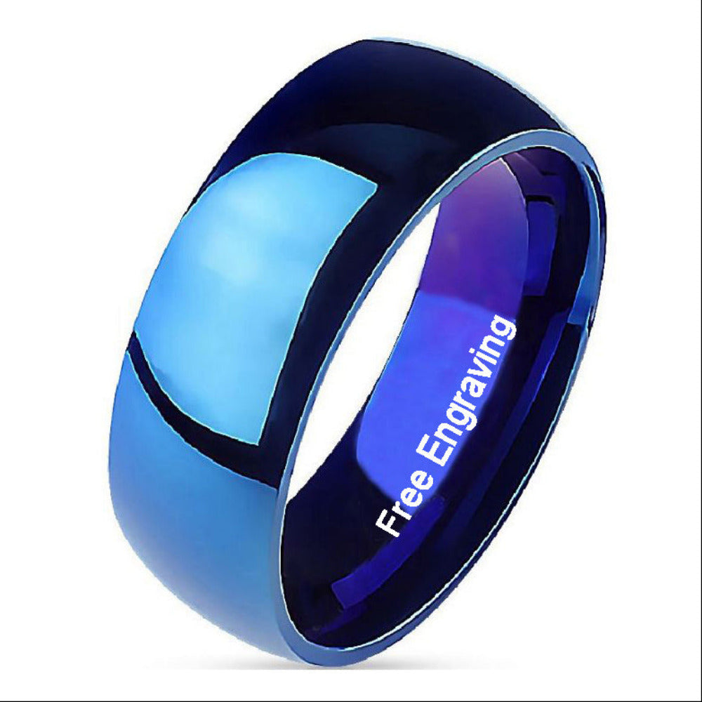 Personalized Women's Blue Wedding or Promise Ring - Engraved Ring