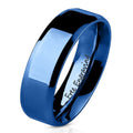Personalized Women's Wedding Band - Blue Beveled Stainless Steel