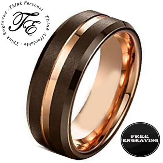 Custom Engraved Men's Brass Copper Tungsten Wedding Ring - Personalized Handwriting Ring