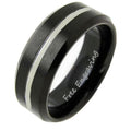 Personalized Men's Black Silver Line Tungsten Wedding Band - Handwriting Ring