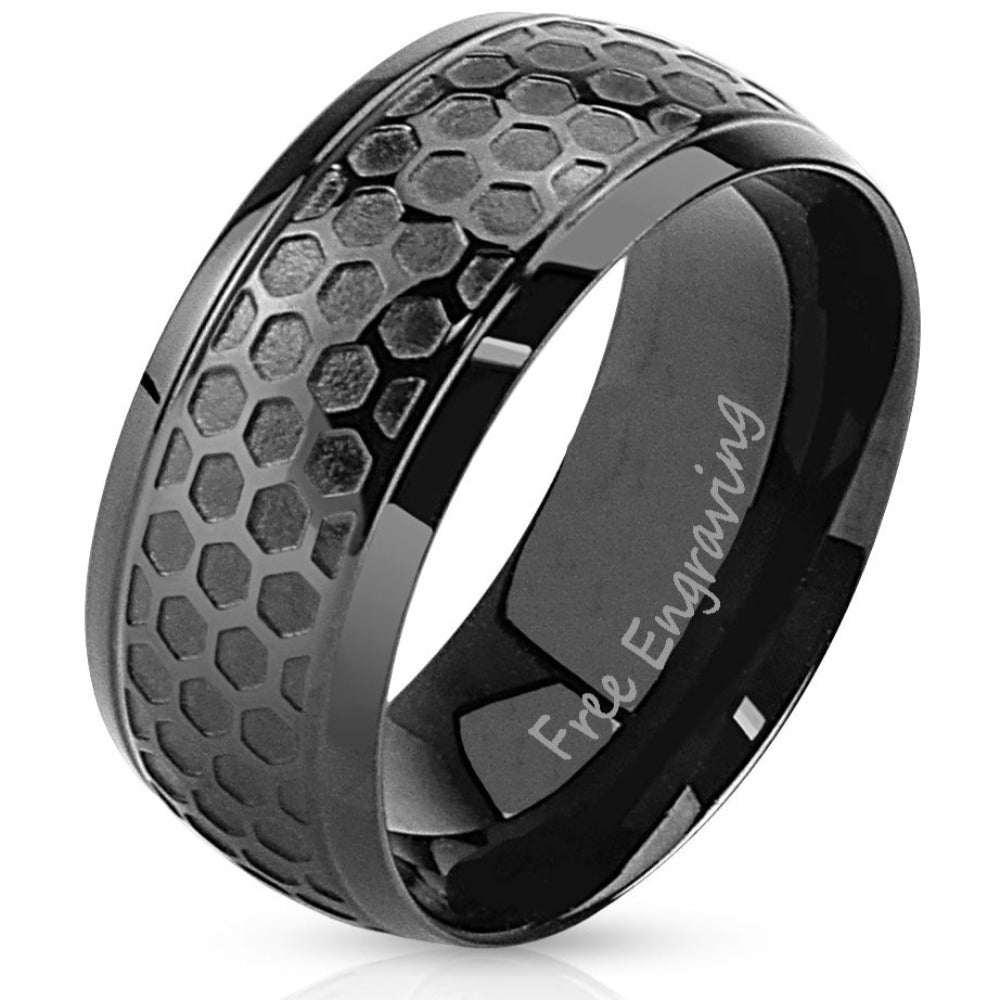 Personalized Mechanics Honeycomb Men's Wedding Band Stainless Steel