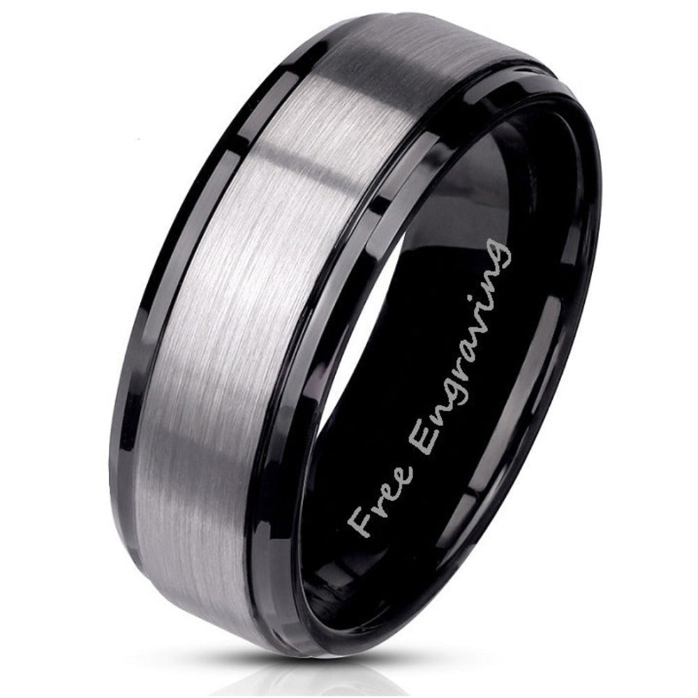 Personalized Men's Brushed Steel Real Tungsten Wedding Ring - Handwriting Ring