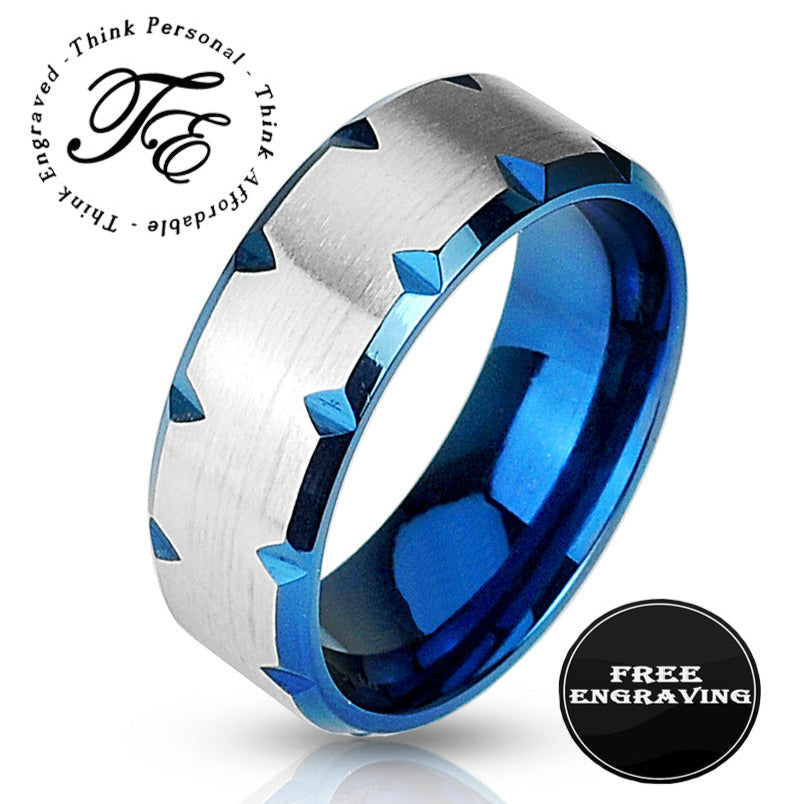 Personalized Men's Gold Notched Promise Ring - Engraved Handwriting Promise Ring