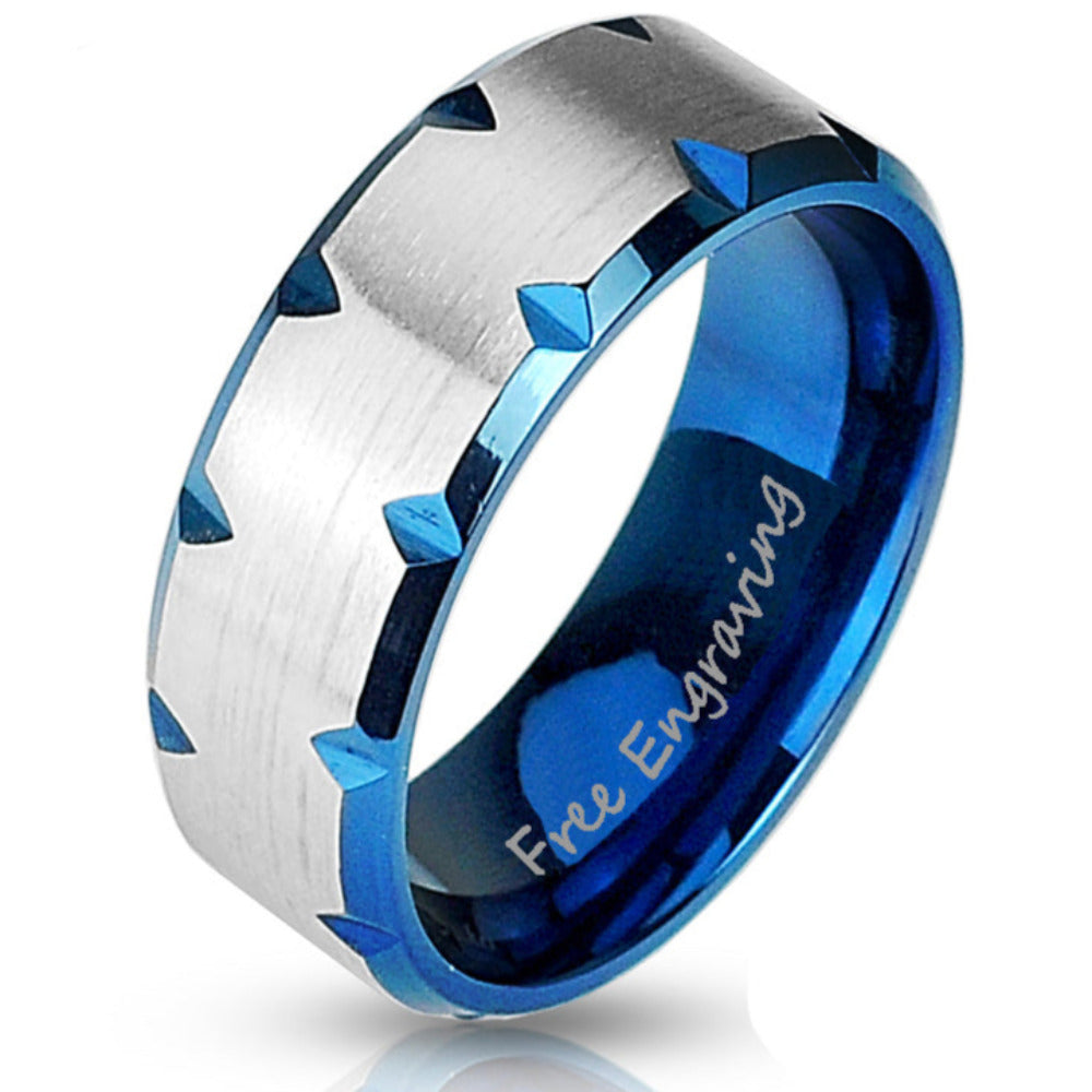Personalized Men's Gold Notched Promise Ring - Engraved Handwriting Promise Ring