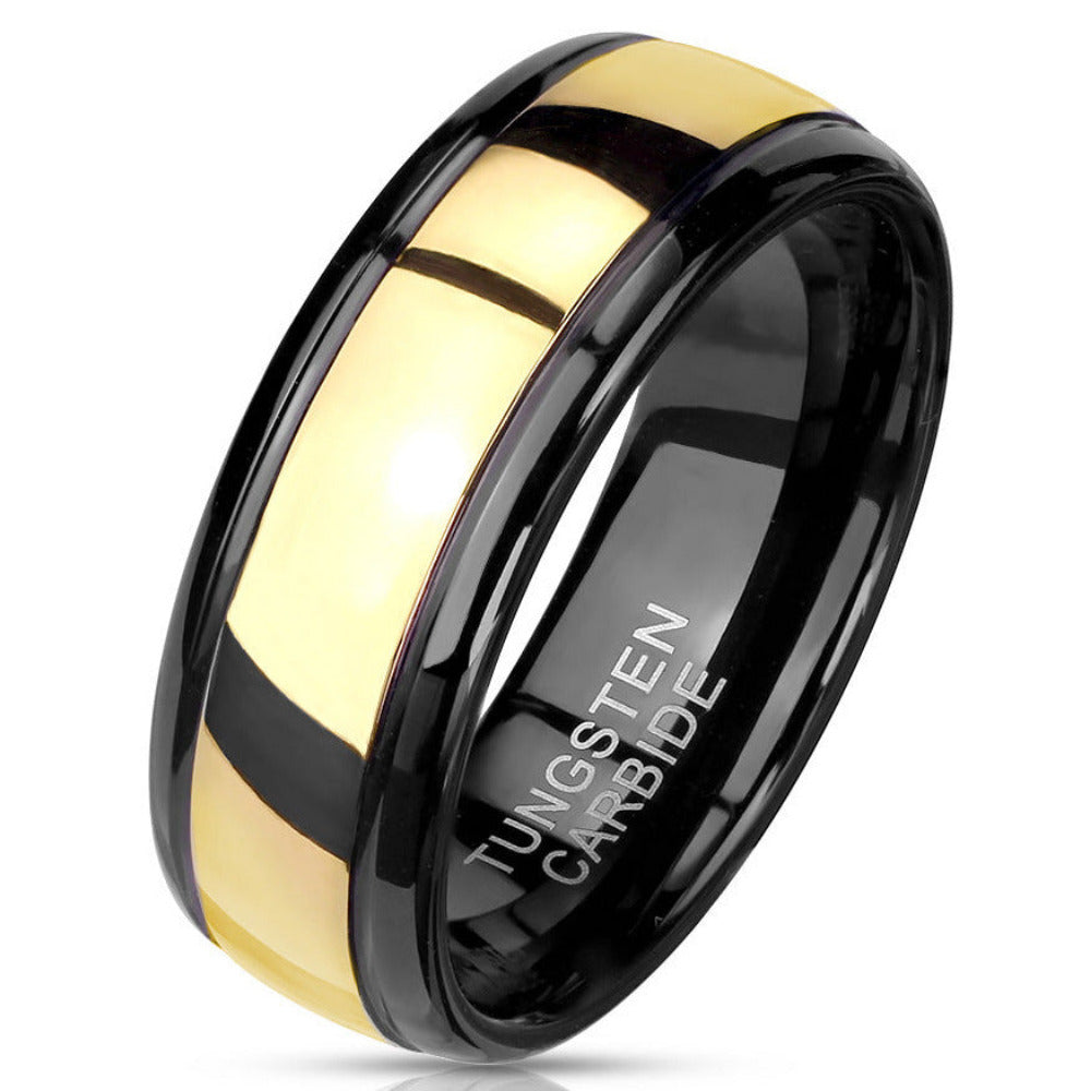 Personalized Men's Gold Tungsten Wedding Ring - Engraved Tungsten Handwriting Ring