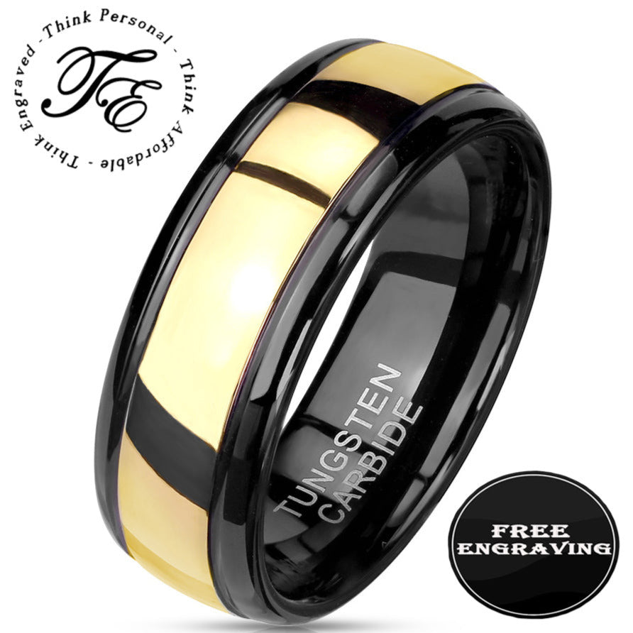 Personalized Men's Gold Tungsten Wedding Ring - Engraved Tungsten Handwriting Ring