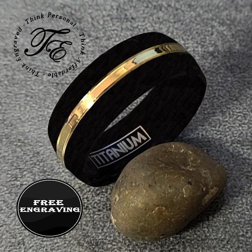 Personalized Men's Titanium Wedding Band - Black Band Gold Filled Groove