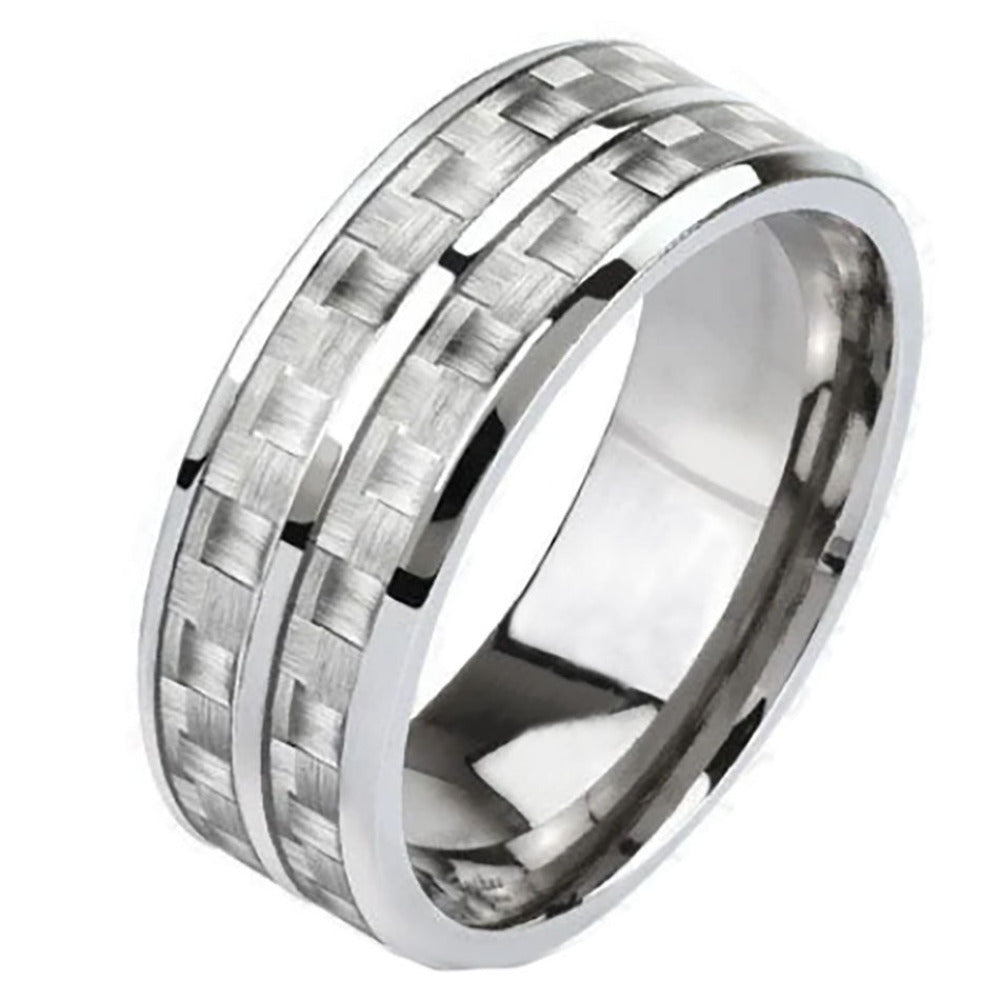 Personalized Men's Titanium Wedding Band - Double Carbon Fiber Inalys