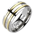 Personalized Men's Titanium Wedding Band - Gold Filled Double Grooved