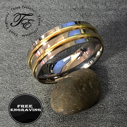 Personalized Men's Titanium Wedding Band - Gold Filled Double Grooved
