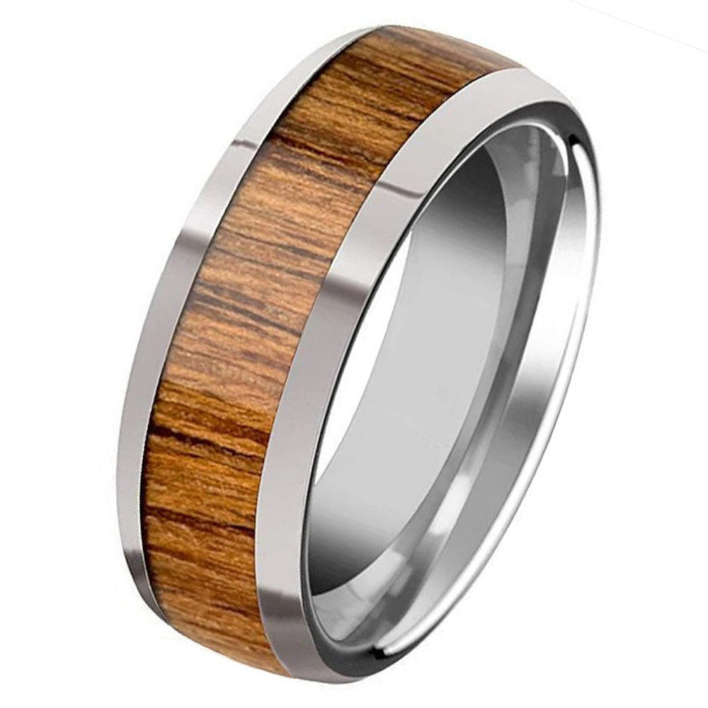 Personalized Men's Titanium Wedding Band - Silver Band With Wood Inlay