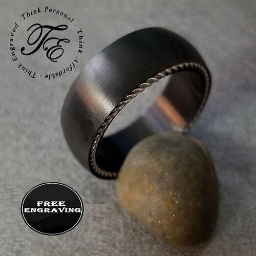 Personalized Men's Wedding Band - Side Wire Cable Inlay Stainless Steel