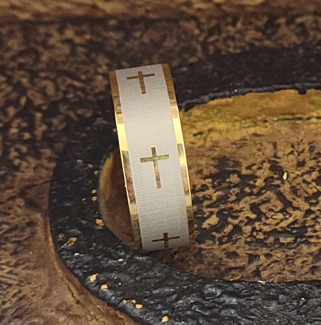 Custom Engraved Men's Christian Cross Wedding Ring - Engraved Handwriting Ring For Guys