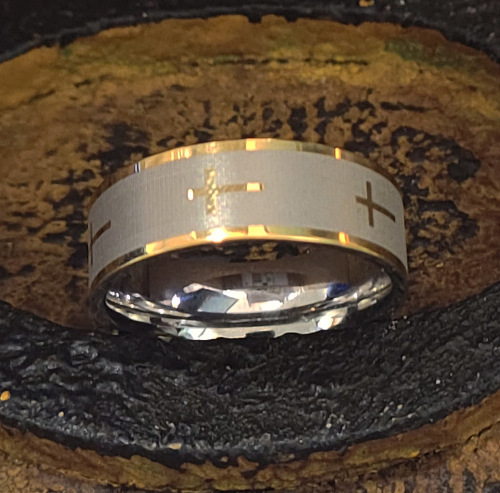 Custom Engraved Men's Christian Cross Wedding Ring - Engraved Handwriting Ring For Guys