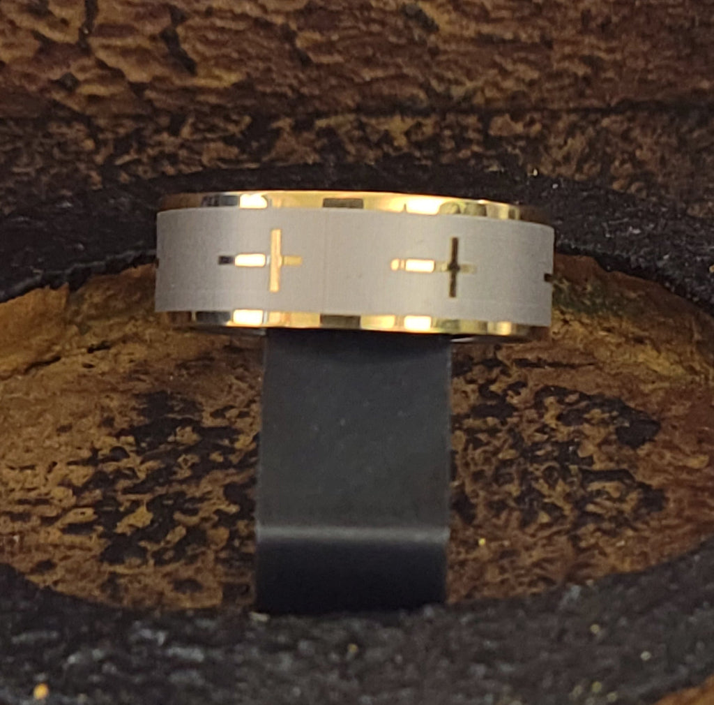 Custom Engraved Men's Christian Cross Wedding Ring - Engraved Handwriting Ring For Guys