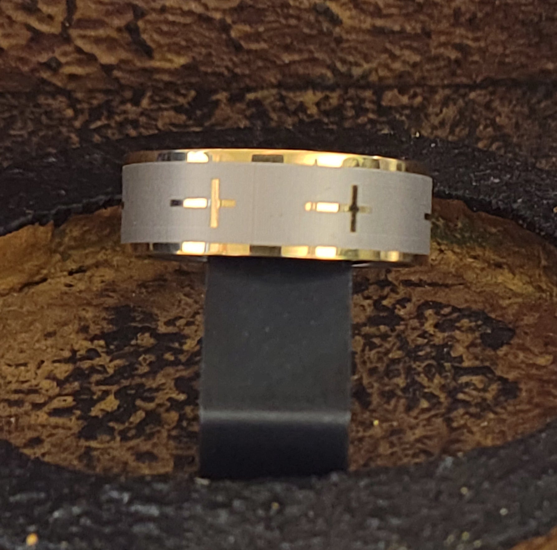 Custom Engraved Men's Christian Cross Wedding Ring - Engraved Handwriting Ring For Guys