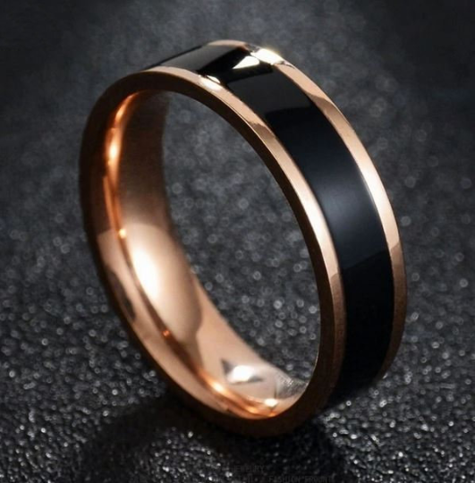 Engraved Women's Wedding Promise Ring - Ceramic Rose Gold Stainless Steel