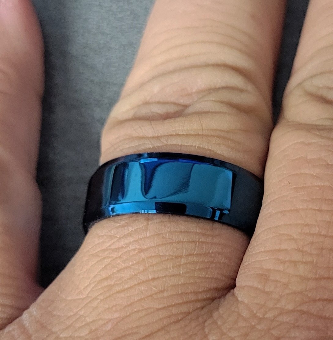 Men's Custom Engraved Blue Wedding Ring - Personalized Handwriting Ring For Guy's