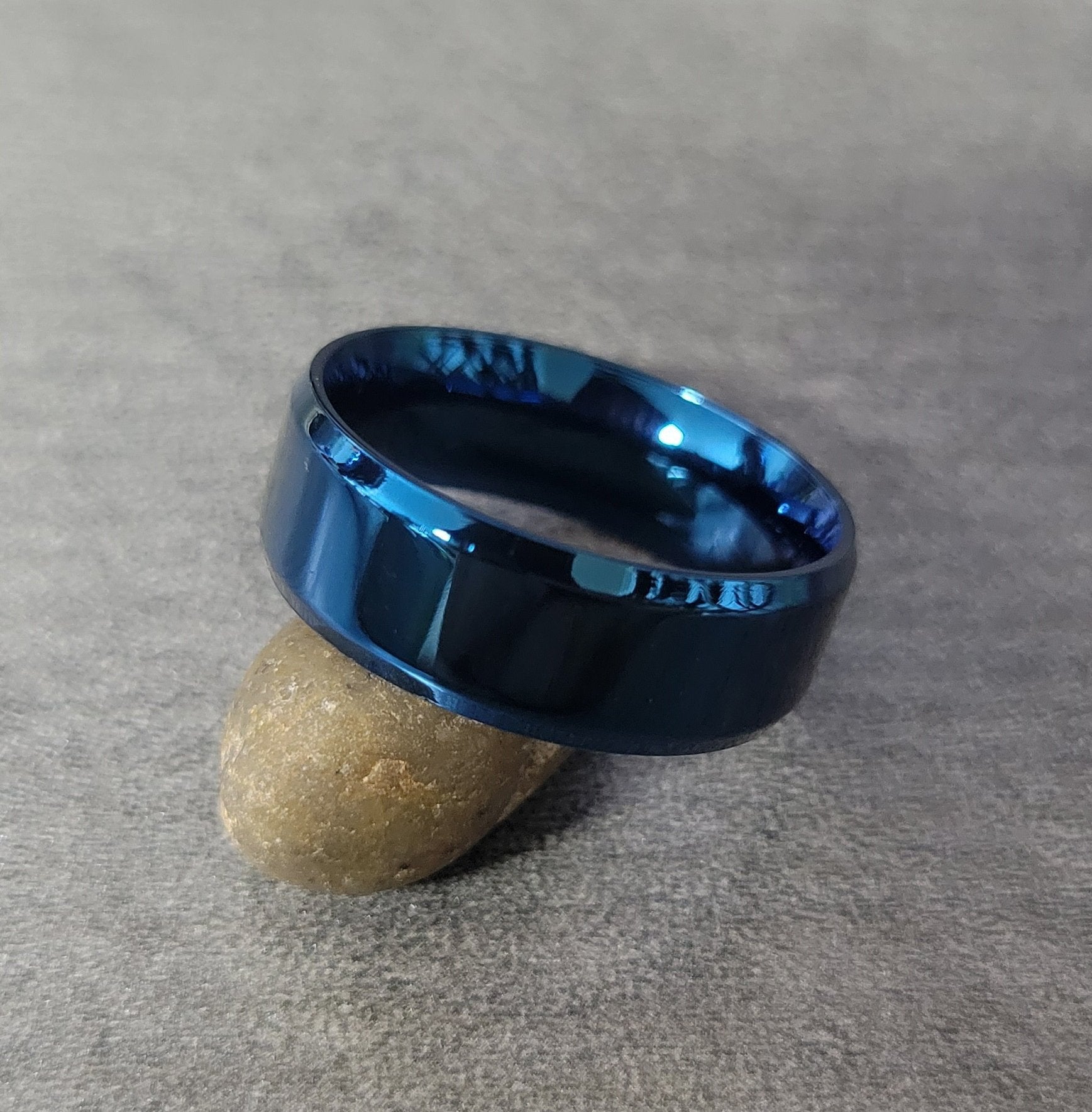 Men's Custom Engraved Blue Wedding Ring - Personalized Handwriting Ring For Guy's