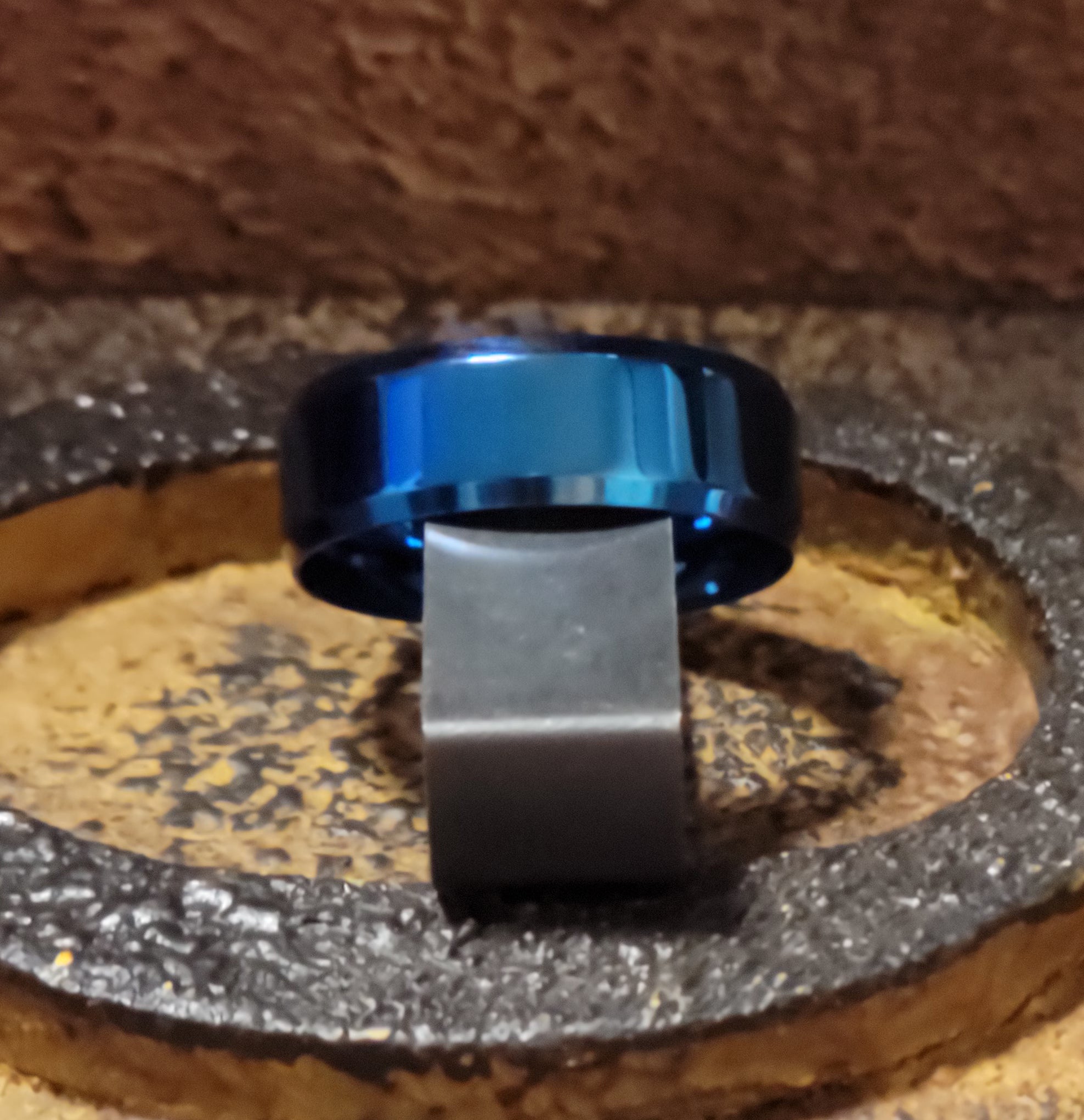 Men's Custom Engraved Blue Wedding Ring - Personalized Handwriting Ring For Guy's