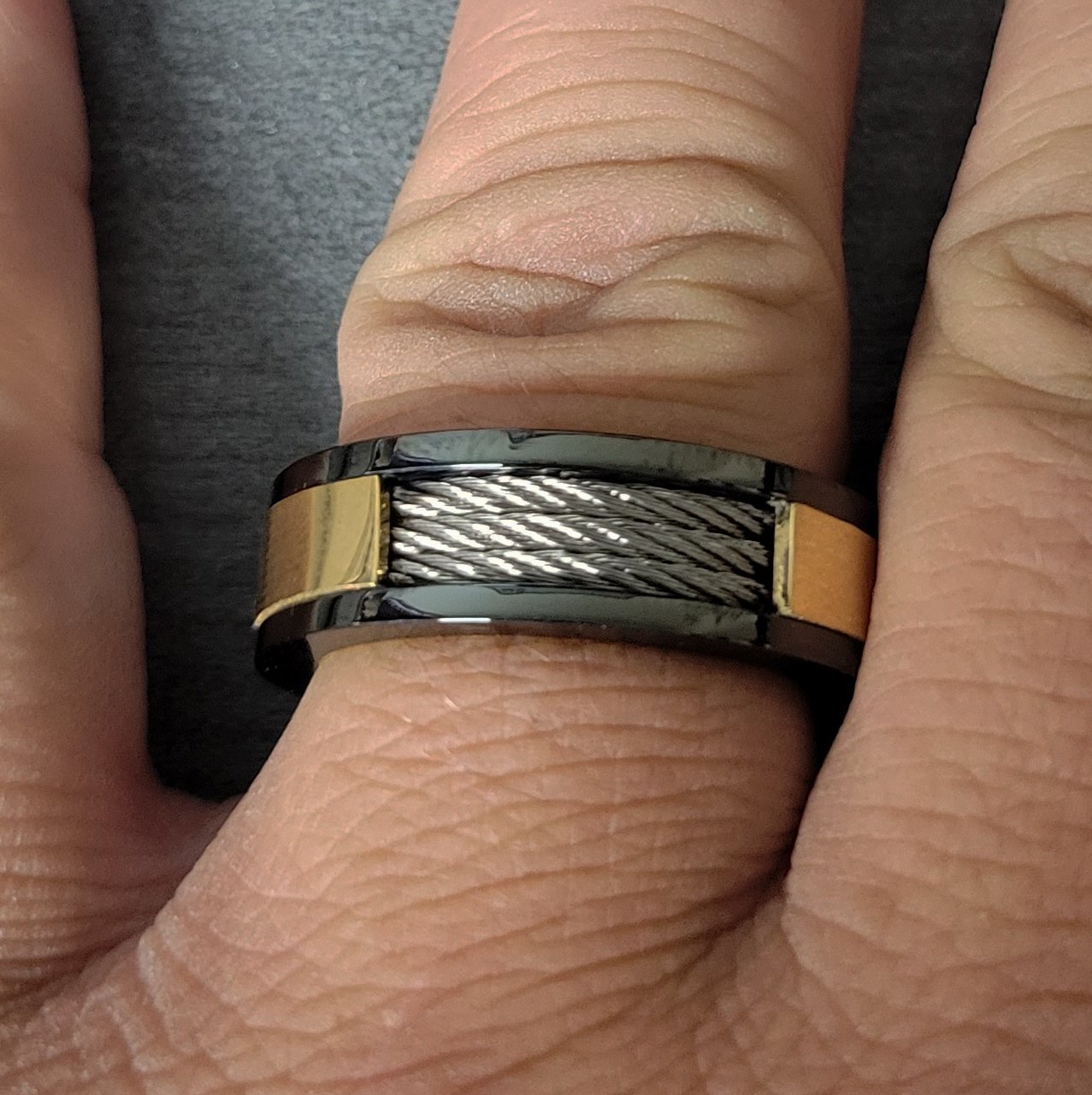Personalized Engraved Men's Cable Wire Inlay Wedding Ring - Handwriting Ring