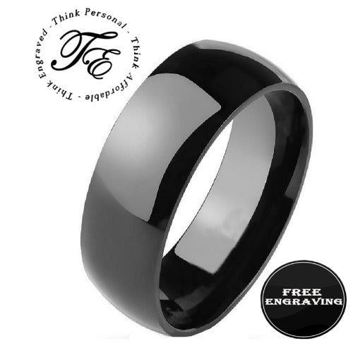 Engraved Men's Black Wedding Ring - Engraved Men's Ring Handwriting Ring