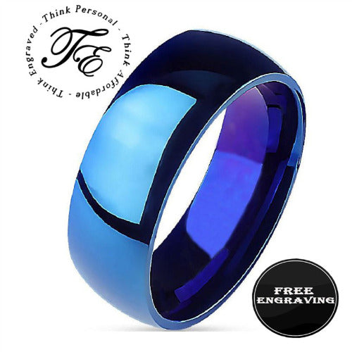 Engraved Men's Blue Wedding Band - Engraved Blue Wedding Ring