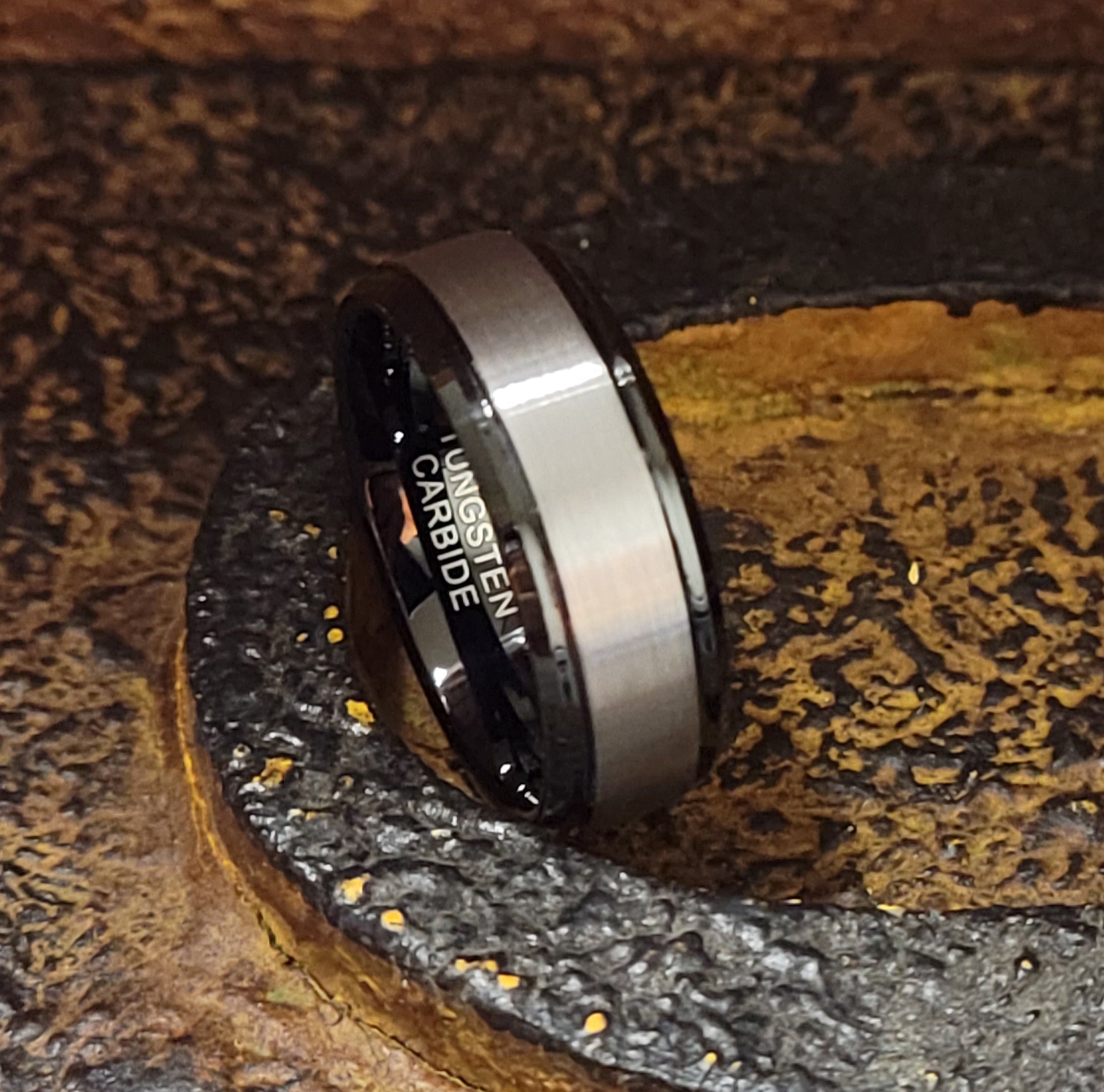 Personalized Men's Brushed Steel Real Tungsten Wedding Ring - Handwriting Ring
