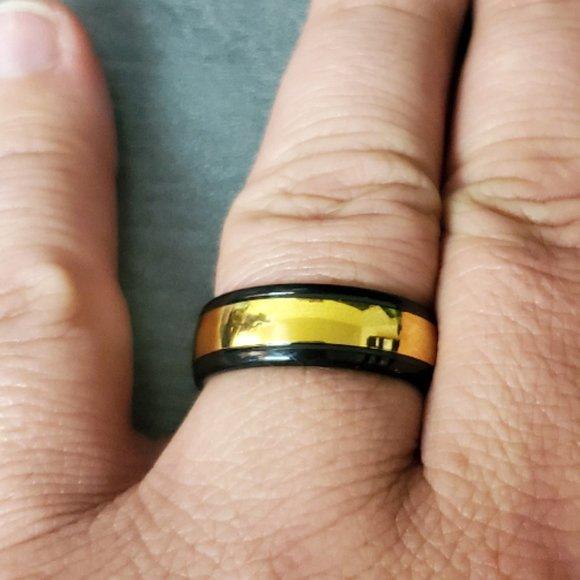 Personalized Men's Gold Tungsten Wedding Ring - Engraved Tungsten Handwriting Ring
