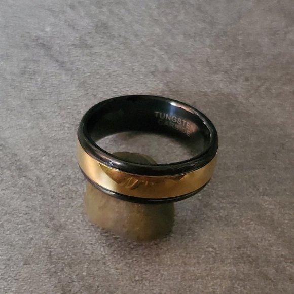 Personalized Men's Gold Tungsten Wedding Ring - Engraved Tungsten Handwriting Ring
