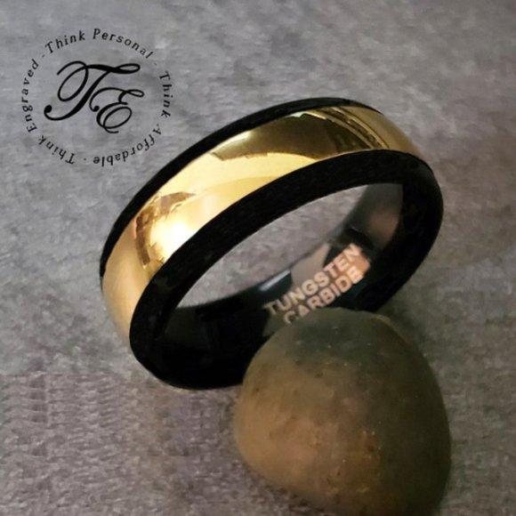 Personalized Men's Gold Tungsten Wedding Ring - Engraved Tungsten Handwriting Ring