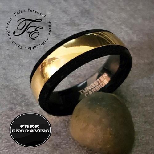 Personalized Men's Gold Tungsten Wedding Ring - Engraved Tungsten Handwriting Ring