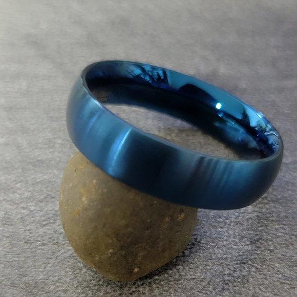 Engraved Men's Matte Blue Wedding Ring - Engraved Men's Wedding Ring