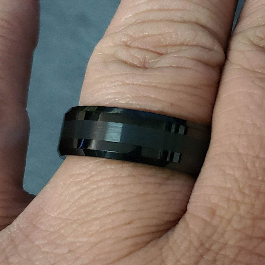 Personalized Men's Promise Ring Band Two Tone Black Tungsten