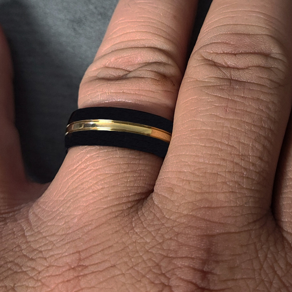 Personalized Men's Titanium Wedding Band - Black Band Gold Filled Groove