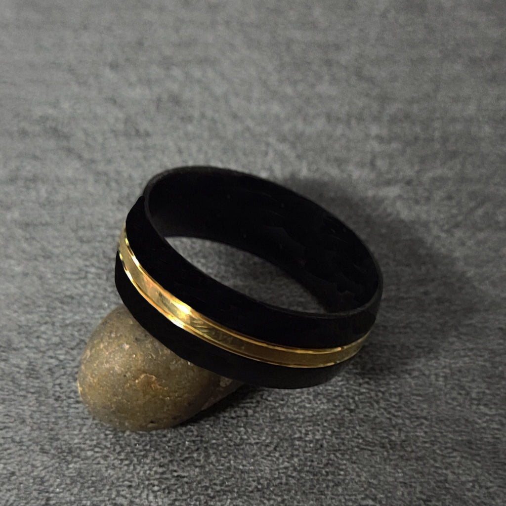 Personalized Men's Titanium Wedding Band - Black Band Gold Filled Groove