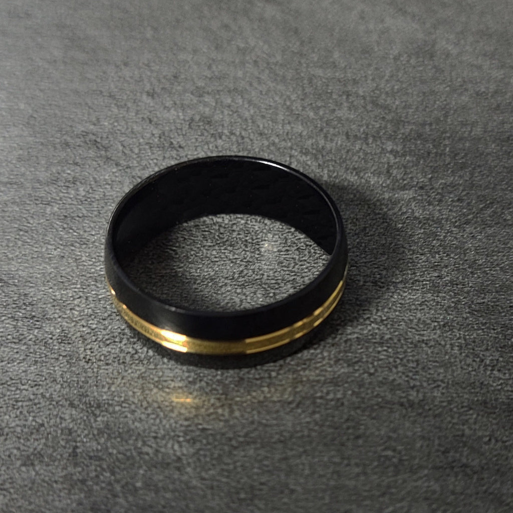 Personalized Men's Titanium Wedding Band - Black Band Gold Filled Groove
