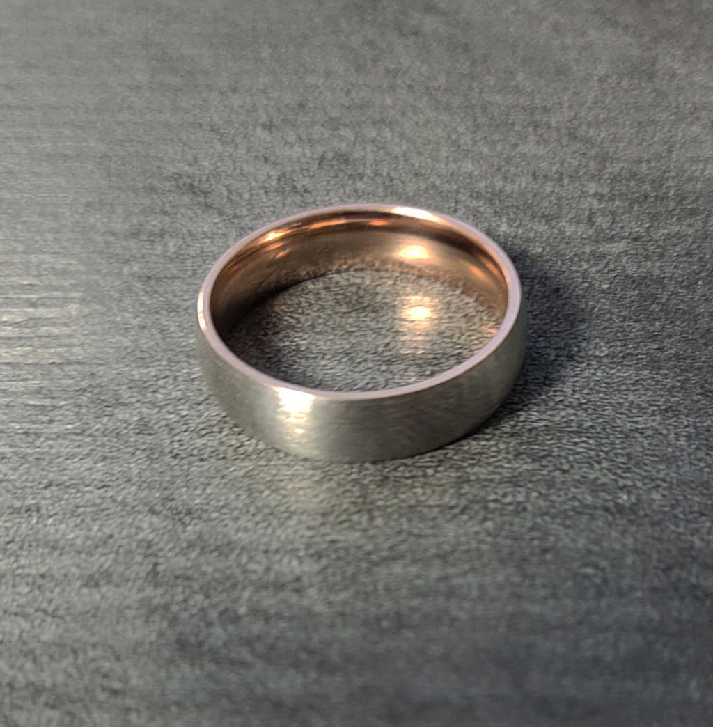 Personalized Men's Titanium Wedding Band - Dome Band Rose Gold Over Titanium