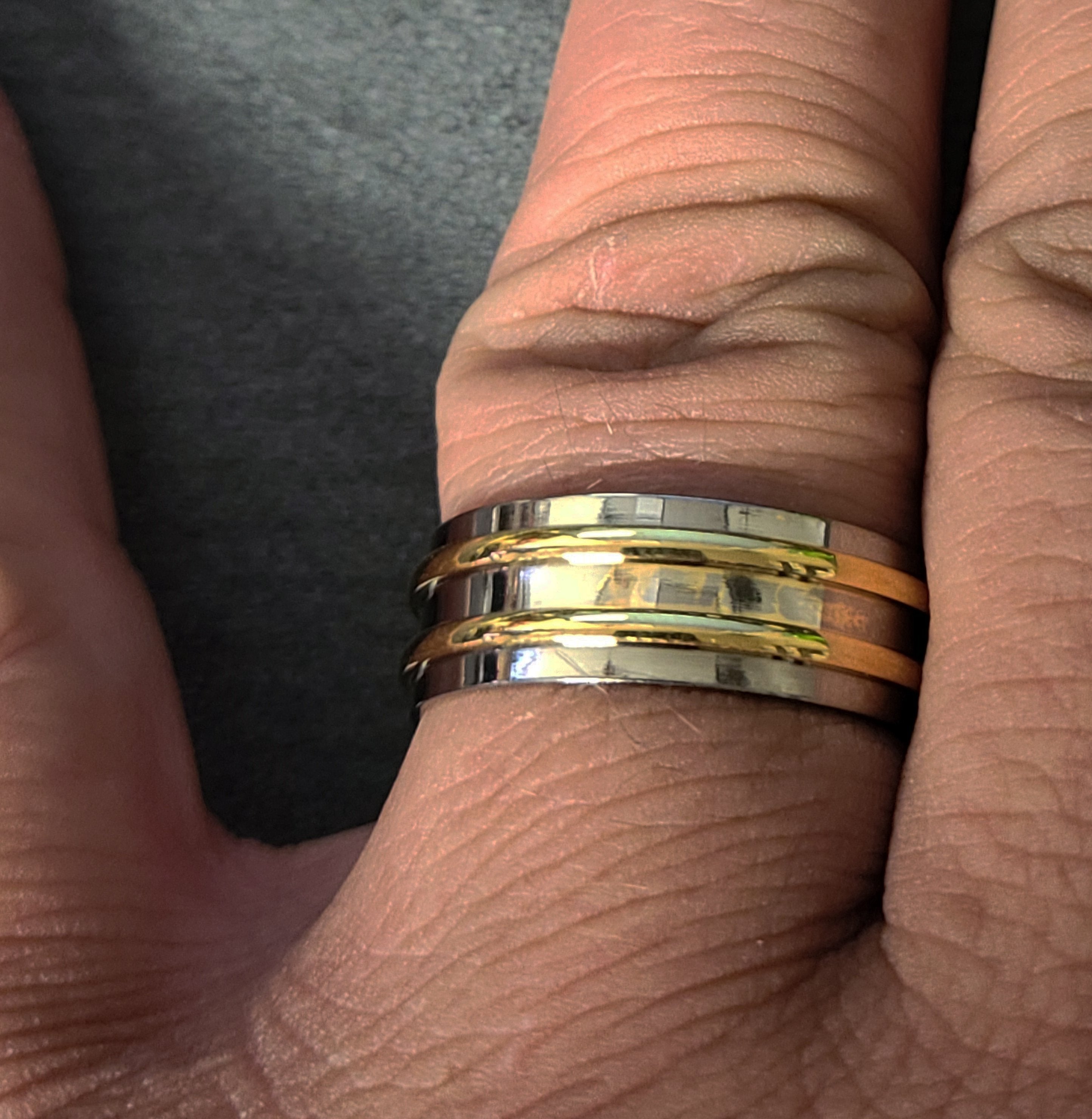 Personalized Men's Titanium Wedding Band - Gold Filled Double Grooved