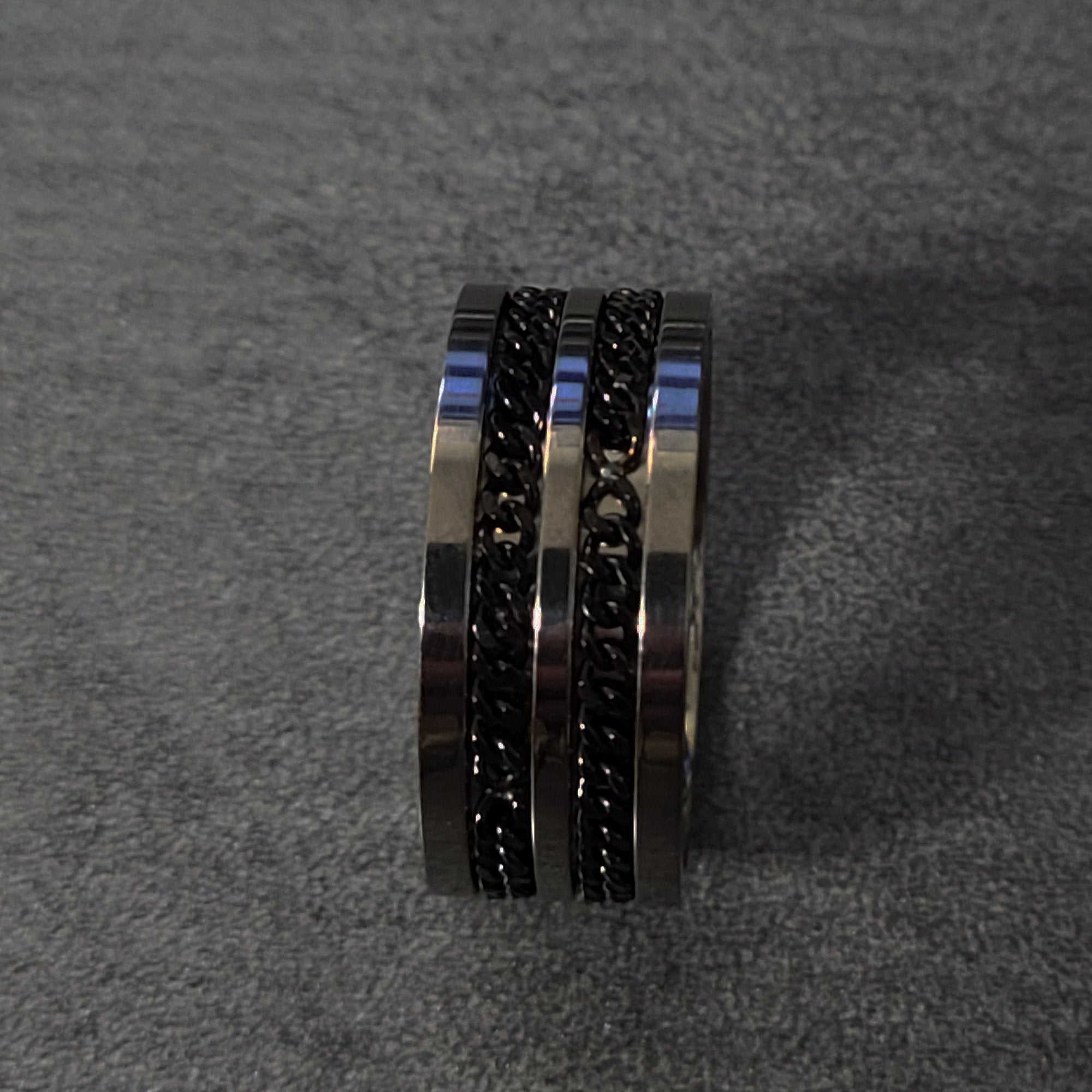 Personalized Men's Titanium Wedding Band - Silver With Double Chain Inlays