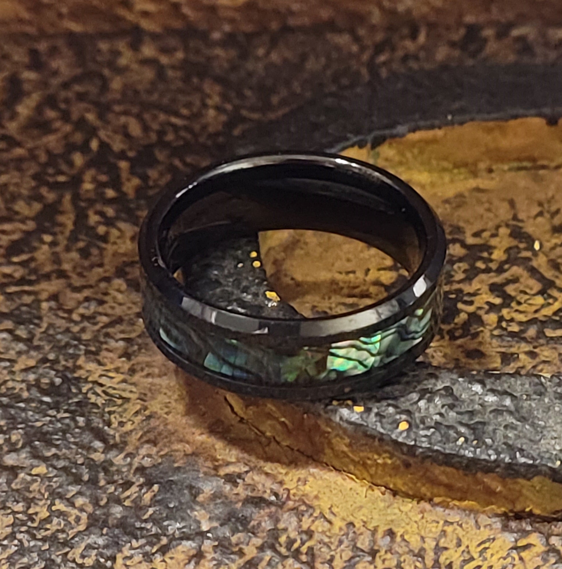 Personalized Men's Tungsten Abalone Wedding Ring - Engraved Handwriting Ring