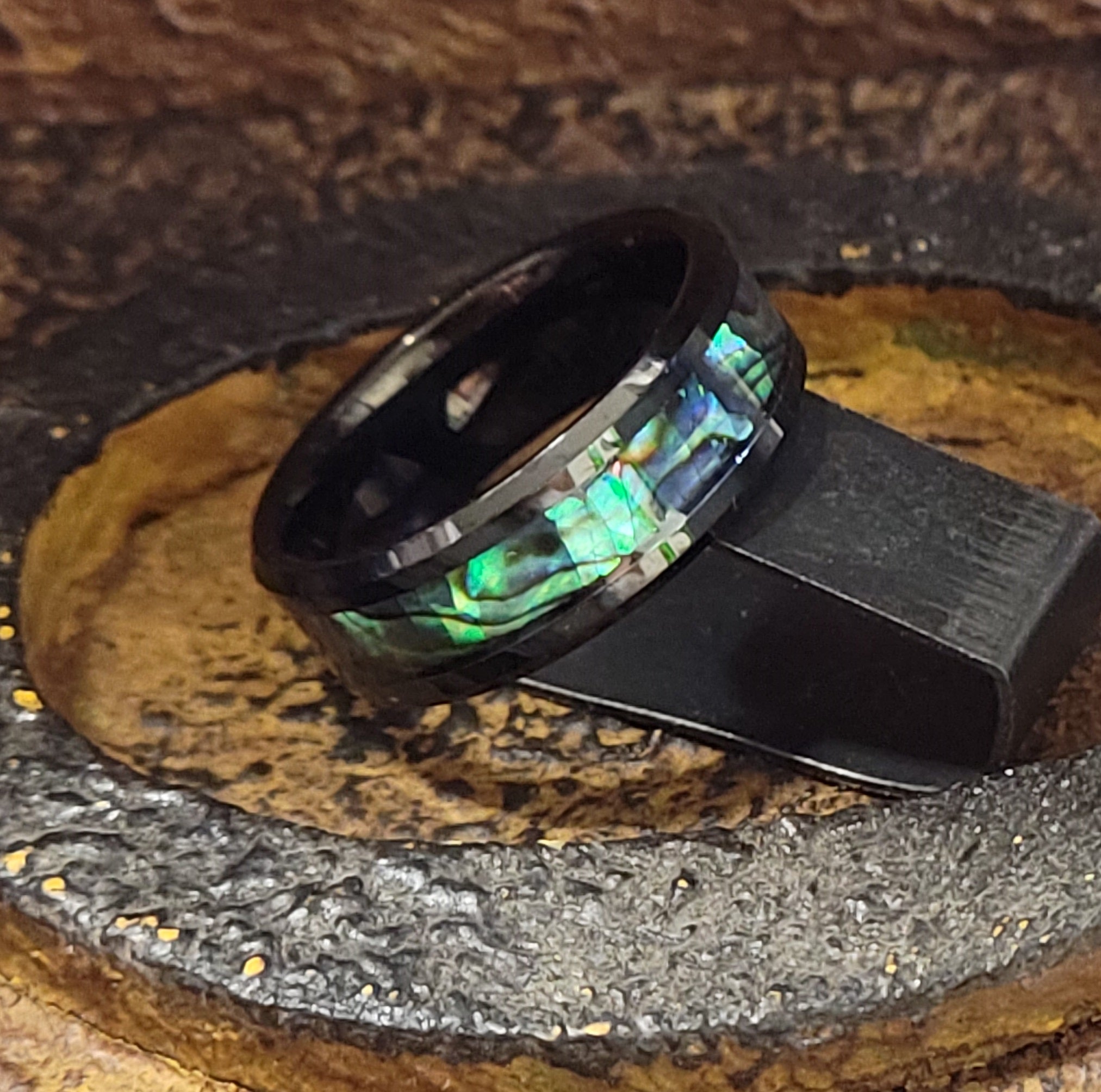 Personalized Men's Tungsten Abalone Wedding Ring - Engraved Handwriting Ring