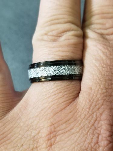 Personalized Men's Tungsten Wedding Ring With IMI Meteorite Inlay - Engraved Ring