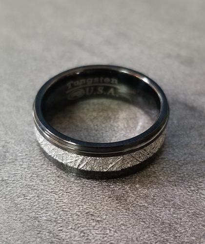 Personalized Men's Tungsten Wedding Ring With IMI Meteorite Inlay - Engraved Ring