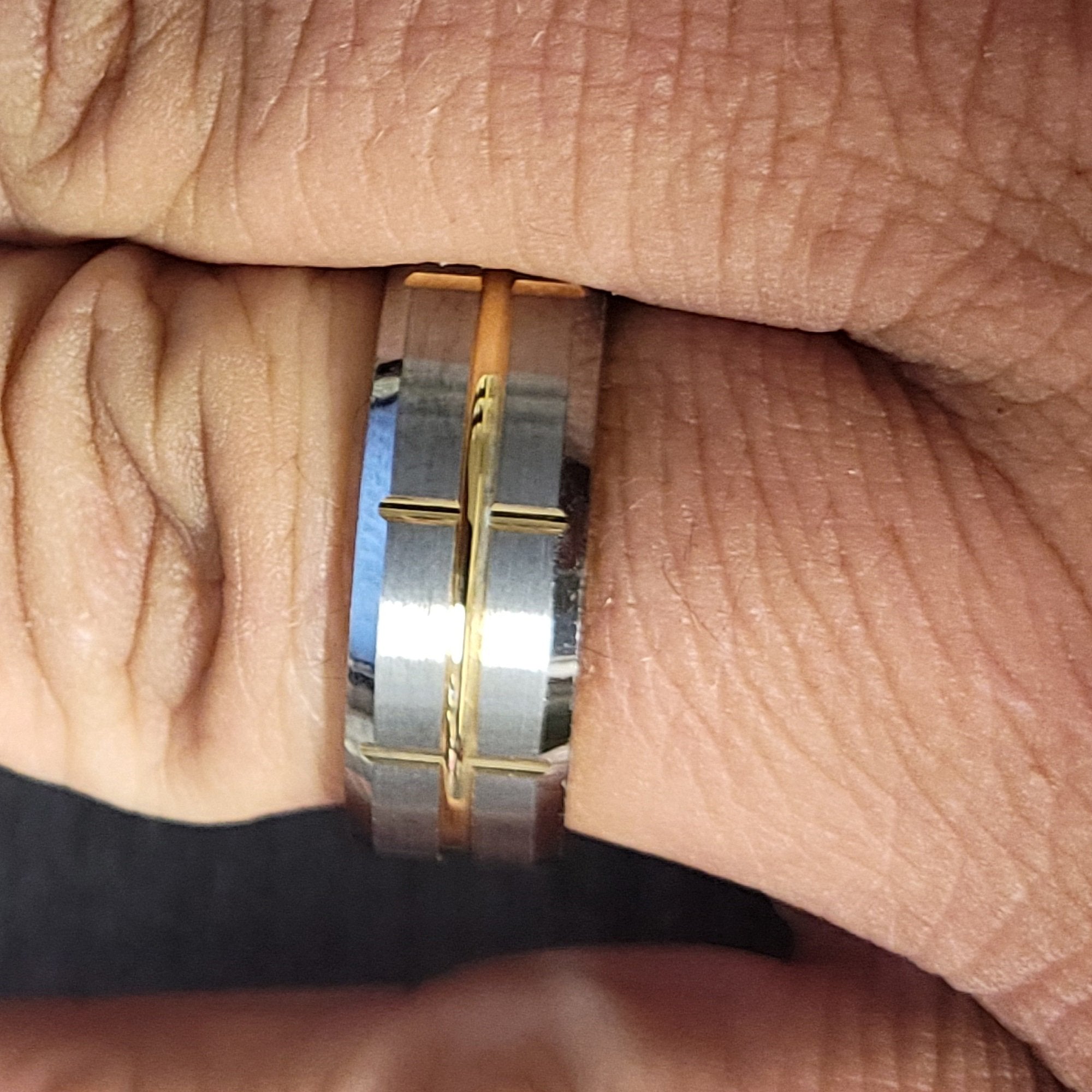 Personalized Men's Wedding Band - Grooved 14k Gold Over Real Tungsten