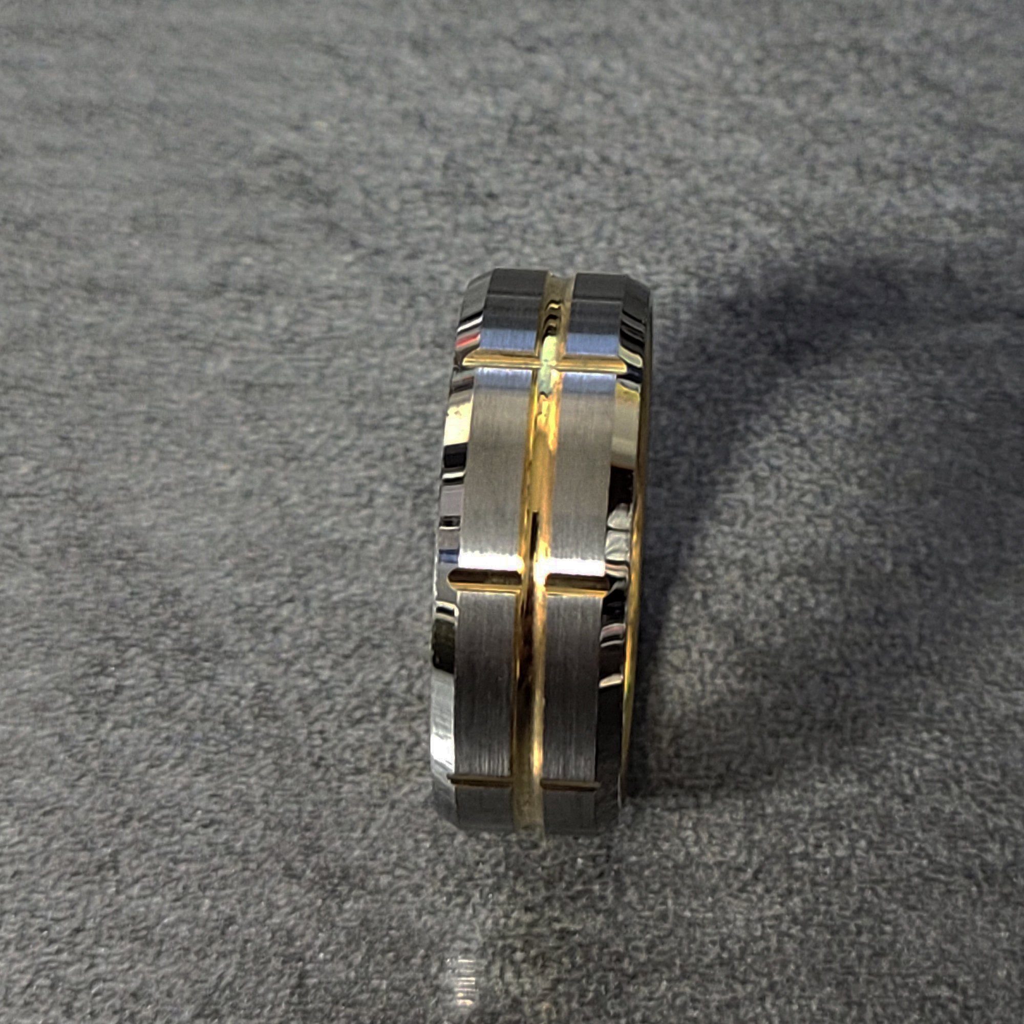 Personalized Men's Wedding Band - Grooved 14k Gold Over Real Tungsten