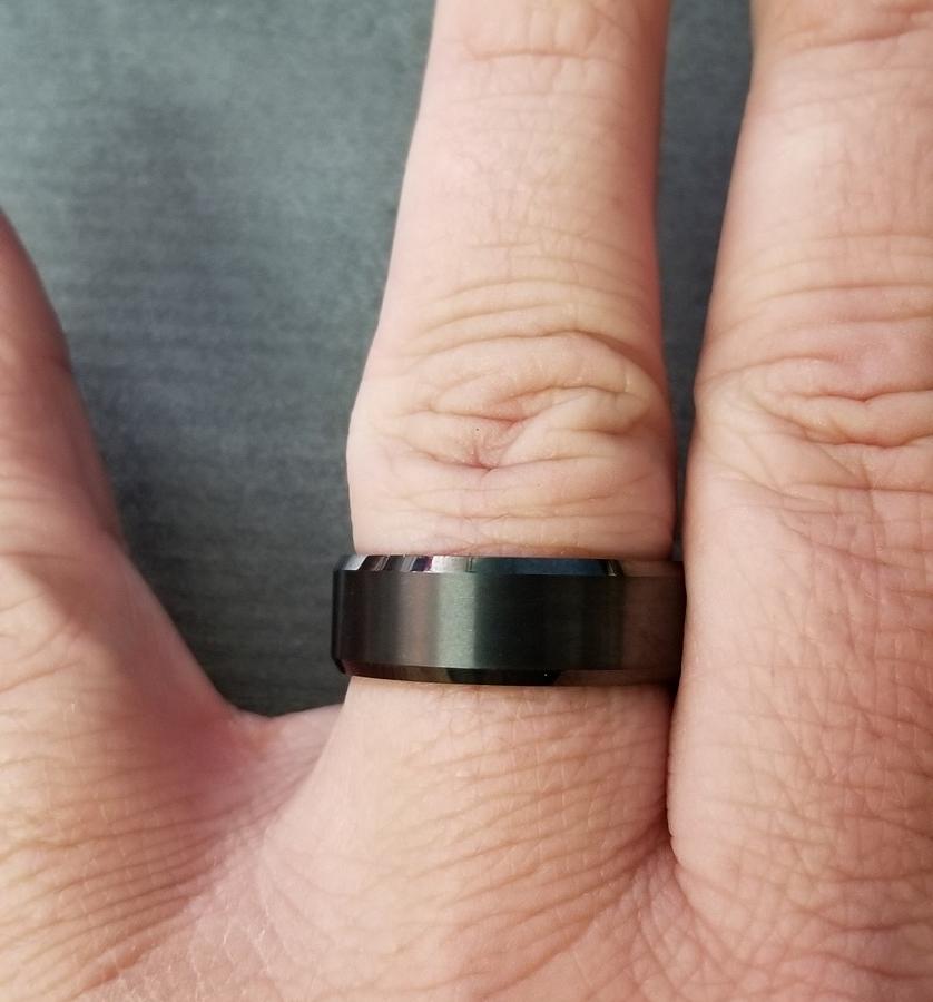 Personalized Men's Wedding Band - Matte Black Beveled Real Tungsten
